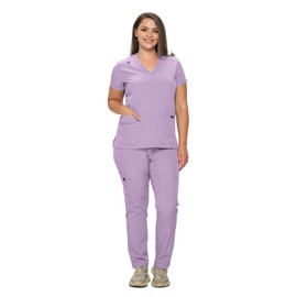 Monarch Uniforms Scrub Sets in Regular and Petite Stretchy Scrubs for Women Set of Scrub Top and Scrub pants-(LAVENDER)-M