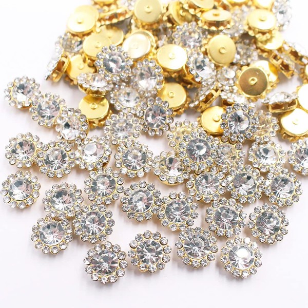 LICHLIN 100pcs 10mm Sunflower Sew On Rhinestones Gold Base Crystals