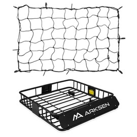 ARKSEN 43 x 39 x 6 inch Heavy Duty Roof Rack Cargo Carrier with Cargo Net, Universal Steel Roof Basket with Extension, 150 LBS Capacity Car Top Luggage Holder for SUV, Truck, RV, Pickup