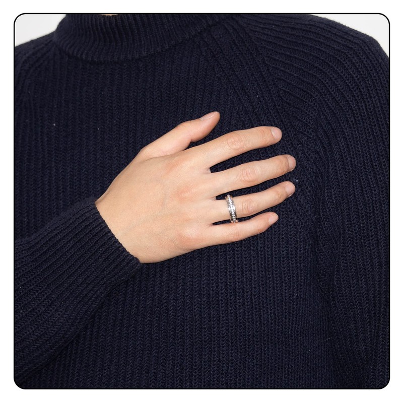 Fusamk Fashion Iced Out Ring Stainless Steel Band Ring(Steel(8))