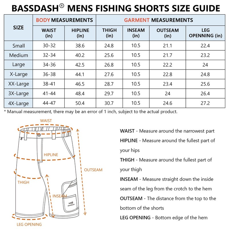 Bassdash FP01M Men's 10.5 Inch Angel Shorts Quick Dry UPF