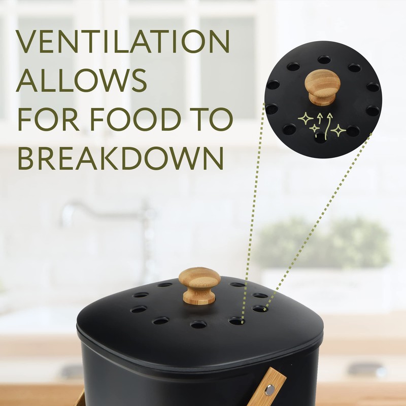 Impresa 2 Pack Bamboo Compost Bin for Kitchen – 1