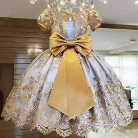 NNJXD Fancy Girls Dress New Year Party Evening Gowns Elegant Princess Dress Ball Gowns Wedding Kids Dresses for Girls Size (120) 4-5 Years Yellow 2