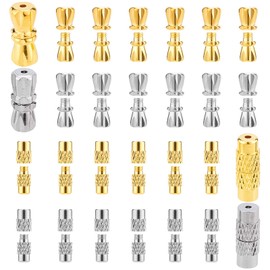 SUNNYCLUE 1 Box 120 Sets 2 Styles 2 Colors Brass Screw Twist Clasps Column Barrel Screw Clasps Tube Fastener Jewelry Cord End Caps for DIY Jewelry Making Bracelet Necklace Crafts Supplies 1mm Hole