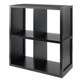 Pemberly Row 2x2 Modern Wood Storage Cabinet with Wainscoting Panel in Black