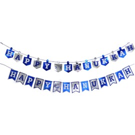 Happy Hanukkah Banner Chanukah Decorations, 2 Hannukah Banners - 5 Feet In Length