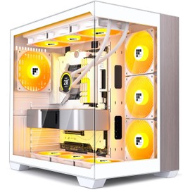 FOIFKIN M9 PC Case -Wood Walnut Front Pane, Pre-Installed 3 PWM ARGB Fan, ATX Mid-Tower Gaming PC Case, 270° Panoramic Glass, Type-C, Black, FOIFKIN (White, 7*Fans)
