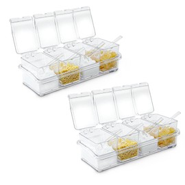Clear Seasoning Box, 2 Pieces with Spoon, 8 Kitchen Spice Pots for Salt Sugar Pepper, Acrylic Storage Containers, Condiment Jars with Lid (Transparent)