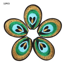 12pcs Peacock Feathers Embroidered Patches DIY Crafts Set Clothes Bags Hats