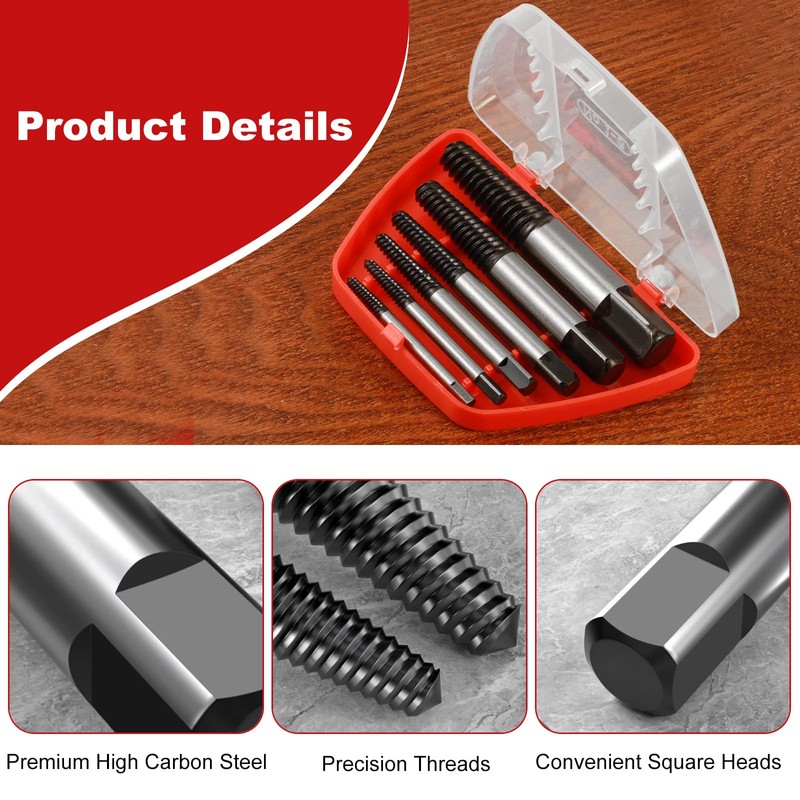 6Pcs Stud Extractor Drill Bit Set, Broken Screw Remover, Stripped