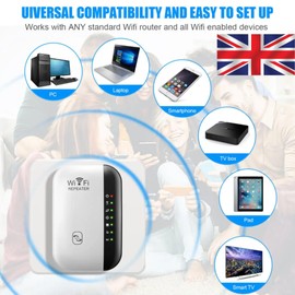 Mulukhak 2025 Newest WiFi Extender, Booster & Repeater | 300Mbps, Covers 3000 Sq.ft, 45 Devices | Ethernet Port, Quick Setup | Home Wireless Signal Booster | Compatible with All Routers | UK Plug