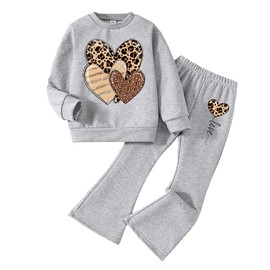 Nivne Tco Toddler Girl Clothes - Heart Graphic Print Pullover Sweatshirt & Flare Leg Pants - Girl Fall Outfits Size 4T
