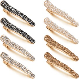 16 Pieces Pearls Rhinestone Alligator Hair Clips Rhinestone Duckbill Clips Duckbill Hairpins Hair Barrettes for Women Girls Hair Styling Tools Accessories, 4 Colors