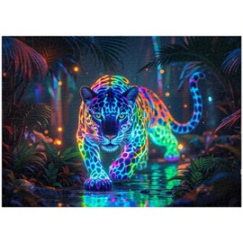 Wild Leopard Puzzles for Adults 1000 Pieces, Neon Jungle Forest Wildlife Jigsaw Puzzles, Colorful Hunting Animal Puzzle
