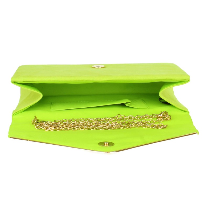 Girly Handbags Ladies Faux Suede Envelope Clutch Bag, Lime