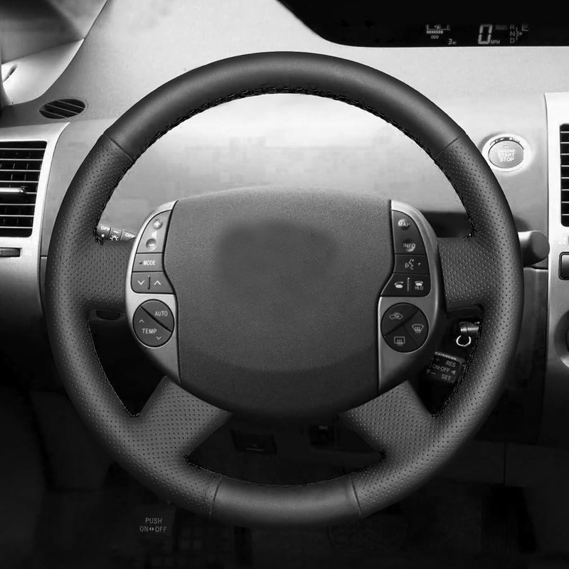 Loncky Black Genuine Leather Suede Steering Wheel Cover for Toyota