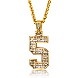 KeyStyle Number Pendant Chains for Men, 18K Gold Plated Mens Numbers 5 Necklaces For Sports Man