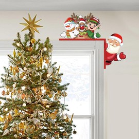 Iprokiu Christmas Wall Decal Funny Window Door Corner Decor Cute Santa Claus Snowman Reindeer Wall Decor Christmas Top Door Frame Decoration Home Wall Sticker (Right)