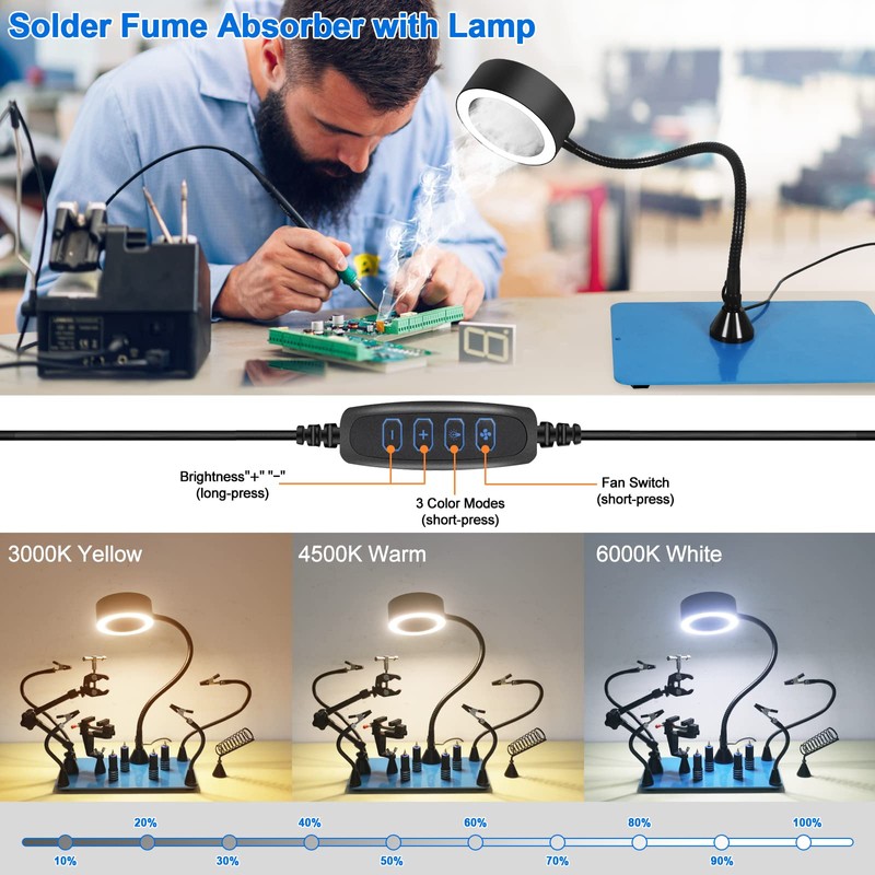 Magnetic Helping Hands Soldering Fume Extractor with Light, Third Hand
