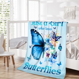 Butterfly Throw for Girls Women, Throw Blankets Gifts for Kids Teens Adults Sister Daughter Mom, Gift with Butterflies on Them for Birthday, 40x50 Inches Comfy Flannel Blanket for Sofa Couch Bed