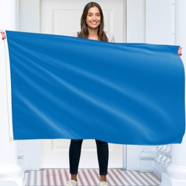 Plain Blue Flag - Simple Blue Flag - Double-Sided Print - 90 g Polyester - Double Stitching - 2 Brass Eyelets, Large 90 x 150 cm (5 x 3 Feet)