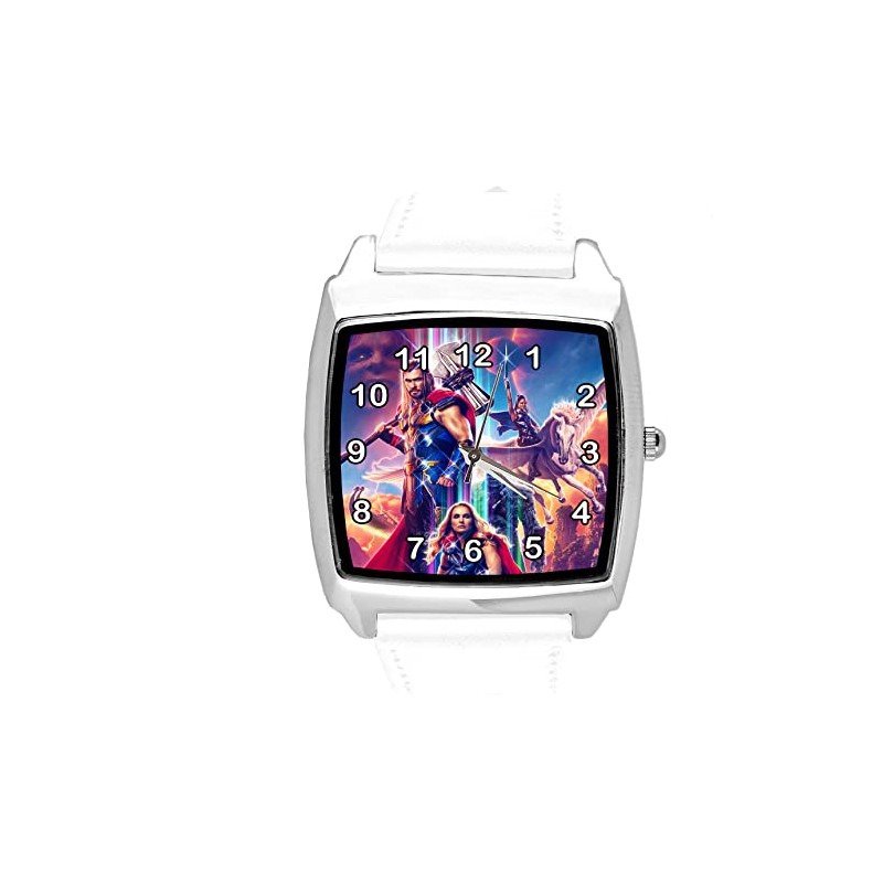 White Square Leather Watch for Fantasy Fans, White, Strap.