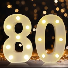 DyingSwan Led Light Up Numbers, 80th Birthday Decorations, Marquee Numbers Lights, Battery Powered Light Up Sign for 30 Decor Party (White)