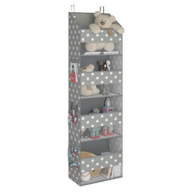 GRANNY SAYS Hanging Organiser Door with 4 Pockets, Behind the Door Hanging Storage Organiser, Grey Door Shelf for Hanging, Door Organiser, Hanging Organiser for Bedroom, Hanging Shelf Door, Star Pattern