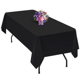 Teruntrue 1 Pack Black Polyester Tablecloth 100 x 140 cm Polyester Fabric Table Cloth Wrinkle Resistant Washable Rectangle Table Cover,for Wedding,Birthday,Party,Banquets Decorate