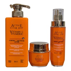 Loción Tumérica y Vitamina C Goteo Caviar Activa 444ml, Aceite 100ml Y Crema Facial