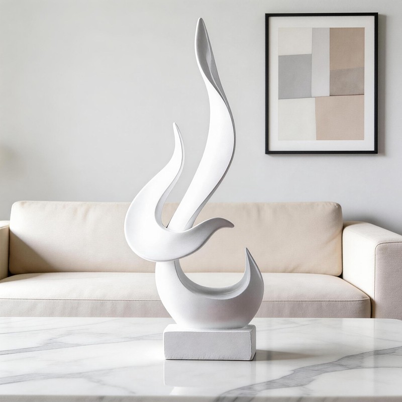 Abstract Flame-Shaped Resin Sculpture, Gold and Silver, Modern Decorative Figurine