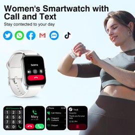 Quican Smart Watches for Women, iOS Android Phones Compatible, Waterproof Fitness Tracker Smartwatches with Call, Alexa Voice, Heart Rate Monitoring, Sleep Tracking, 1.8 Inches (White)