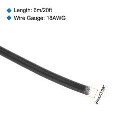 sourcing map 18AWG Stranded PVC Hookup Wire 6M/20ft Black, Electrical UL1007 Spool Tinned Copper Wire for Internal Connecting, Marine