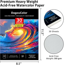 DagouColor A4 30 Sheets Watercolour Paper Pad for Acid-free Art Drawing Paper for Artists, Wood Pulp Smooth Glue Bound, 300 gsm, 21 cm x 29.7 cm (Ocean Blue)
