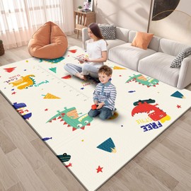Fshibila Baby Playpen Mat, 74" × 50“ Baby Play Mat for Floor, Baby Playmat for Playpen, Thick Ultra Soft Playpen Mat for Playing or Crawling, Provides Cushioning, Double-Sided Pattern (0.4" Thick)
