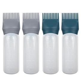 ELANE 4 Pack Root Comb Applicator Bottle,Oil Comb Applicator for Hair Dye Shampoos Hair Salons (Grey+Green)