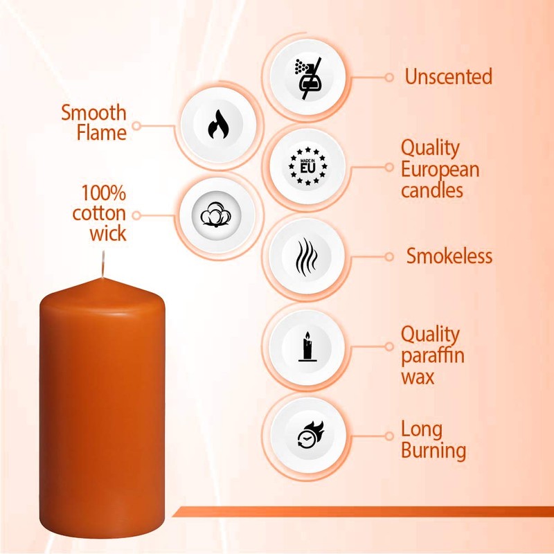 BOLSIUS 4 Orange Pillar Candles - 3x6 Inches - Individually