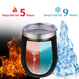 YEBTS Life 12oz/4 Pack Wine Tumbler Glasses with Lid Stemless Double Wall Vacuum Stainless Steel Travel Tumbler Keeping Cold & Hot for Wine,Coffee,Cocktails,Drinks-Family and Gifts (Black)
