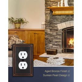 ZILLSEA Metal Wall Plates, Switch Plates and Outlet Covers, Decorative Pearl Design (1 Duplex 4PK, Aged Bronze, Midsize)