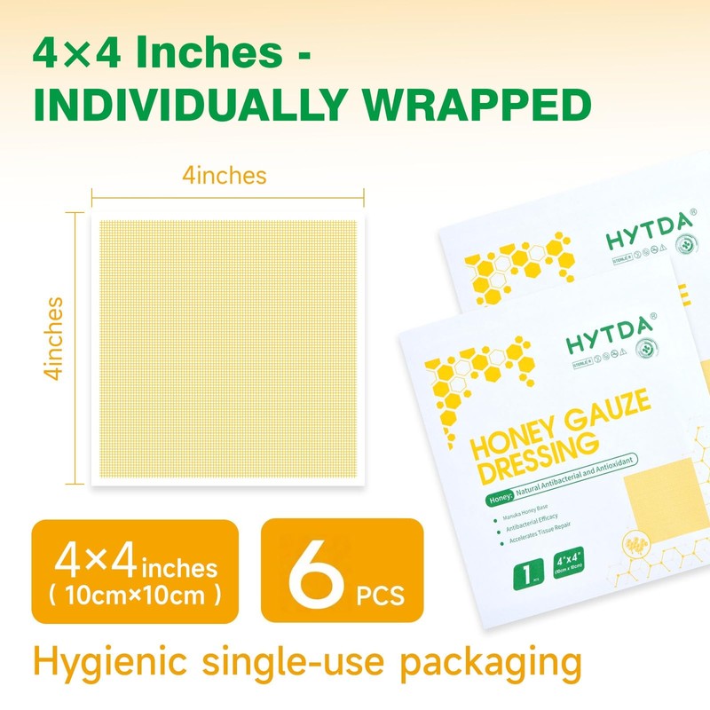 Manuka Honey Gauze Dressing, 4×4 Inches, 6 Individual Pack