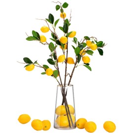 Maysing 13 Pcs Faux Lemon Decoration Set Includes 3 Pcs 31.5 Inch Artificial Lemons Branch 10 Pcs 3 x 2 Inch Faux Yellow Lemons Fake Lemons Branch Fruit Decor for Home Photography Props Kitchen Party