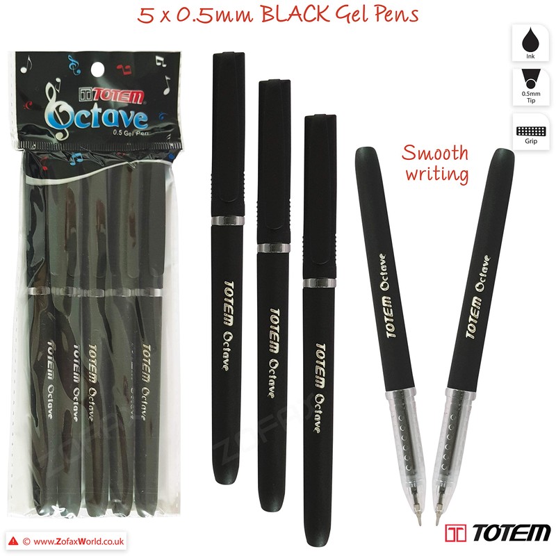 TOTEM 5 x 0.5mm Fine Tip Octave BLACK Smooth Gel