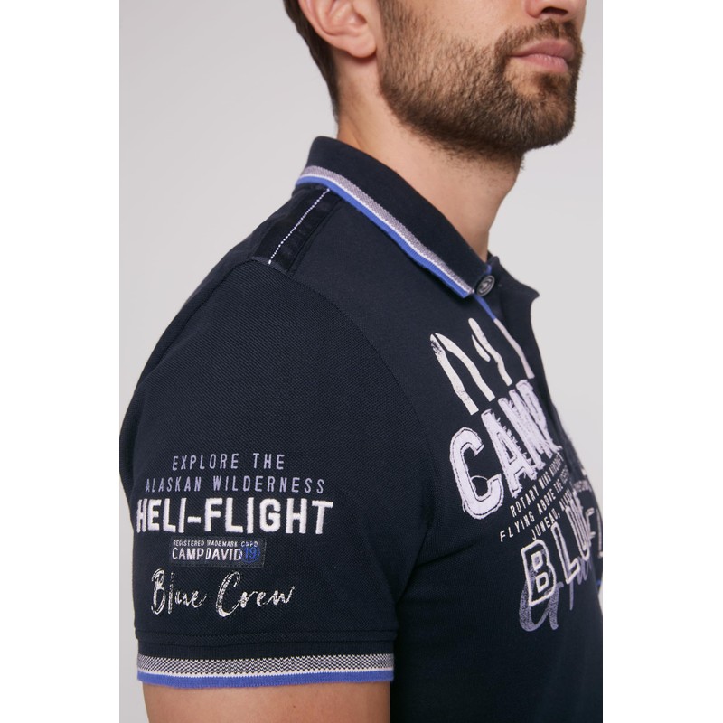 Camp David Men's Pique Polo with Label Appliques, Navy blue