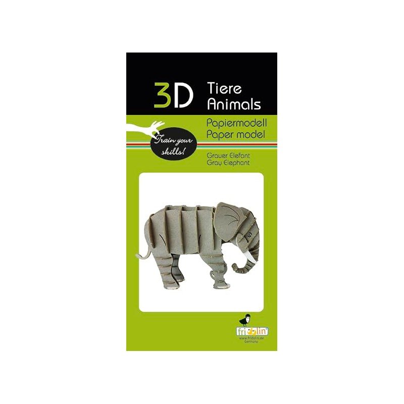 Fridolin 3D Paper Model Elephant Grey
