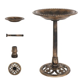 VINGLI 28 Inch Pedestal Bird Bath Solar Fountain Birdbaths with Steel Ground Anchors Weather Resistant Resin Antique Green Garden Decor for Outdoor Lightweight Courtyard…