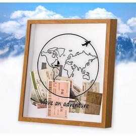 Sowoxdme Adventure Travel Shadow Box with Slot, 12 In Adventure Archive Box with Slot, Large Shadow Boxes Display Cases for Memories, Shadowbox Picture Frame for Wedding, Tickets (log colour)
