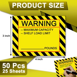 50Pcs Pallet Rack Capacity Labels, 3x4 Inches Maximum Capacity/Shelf Load Limit Warning Stickers, Industrial Strength Stickers for Warehouse Safety