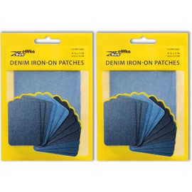 ZEFFFKA 2 Pack Jeans Patches for Indoor and Outdoor Use Strongest Glue 100% Cotton Various Shades of Blue Repair Decoration Set 12 Pieces Size 3" x 4-1/4" (7.5 cm x 10.5 cm)