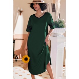Ekouaer Long Nightgown, Womens V Neck Loungewear Oversized Sleepwear Loose Sleep Dress Green