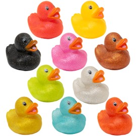 Kiddie Play Rubber Ducks 10 Pcs Mini Bath Rubber Duckies, Colorful Glittery Squeaky Baby Shower Party Favors, Floating Preschool Bathtub Toys, Fun for Infants Kids Toddlers & Party Decor